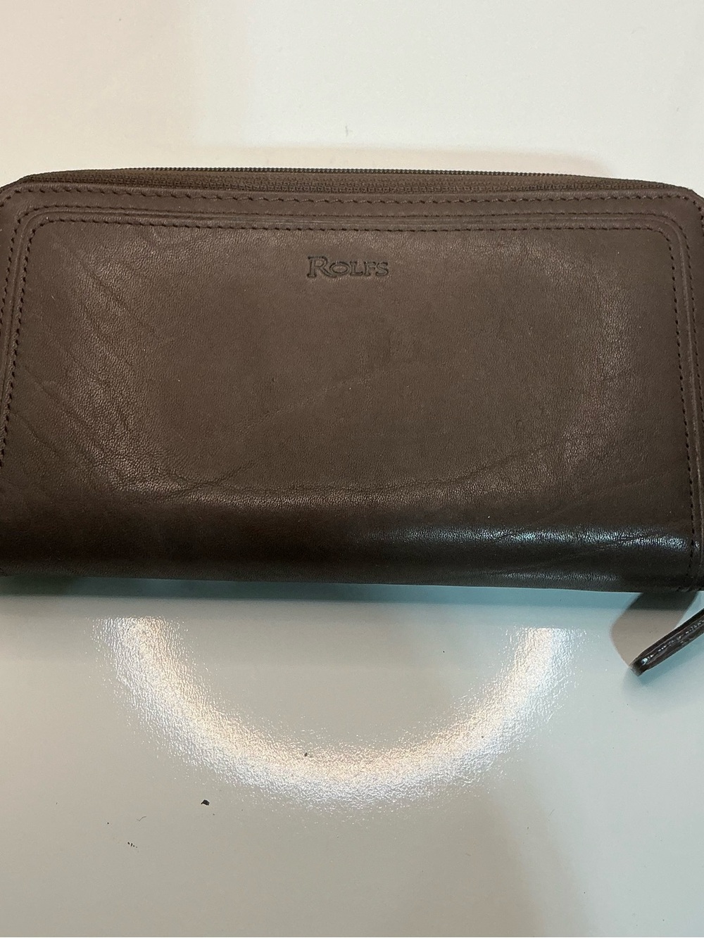 Rolfs Brown Leather Zip Around Wallet Checkbook Organizer Clutch RFID Style